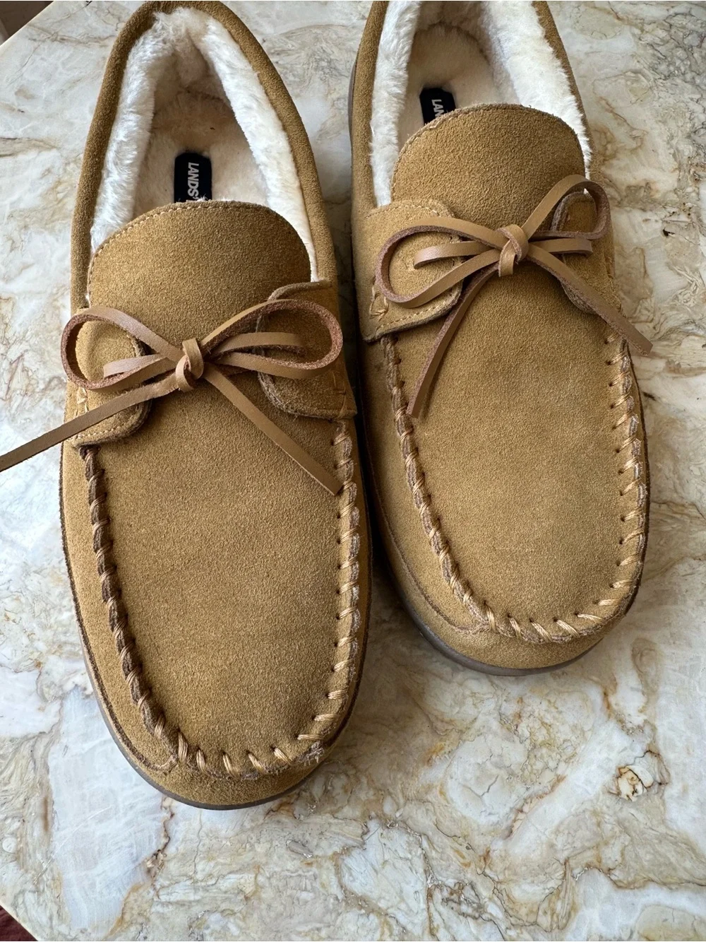 NEW Men's 11 Lands End Lined Moccasin Slippers Indoor Outdoor English Tan Brown